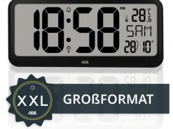 ADE Funkuhr XXL Wanduhr oder Regeluhr Schwarz
