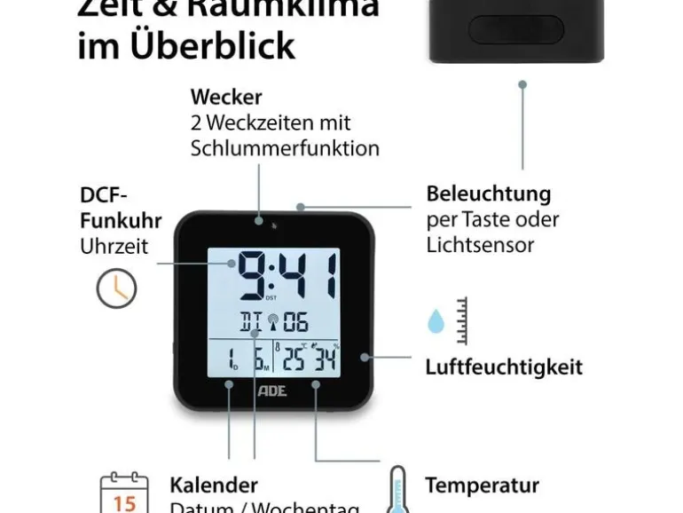 ADE Funkwecker mit Nachtlichtsensor