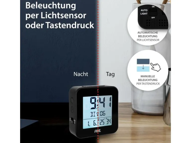 ADE Funkwecker mit Nachtlichtsensor