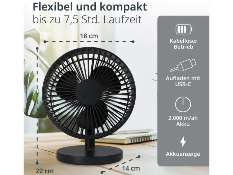 ADE Tischventilator kabellos Anthrazit