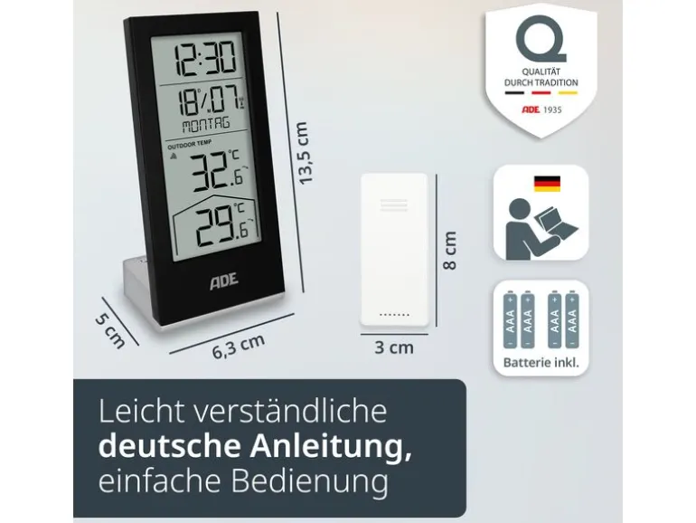 ADE Wetterstation mit Funk-Aussensensor Schwarz