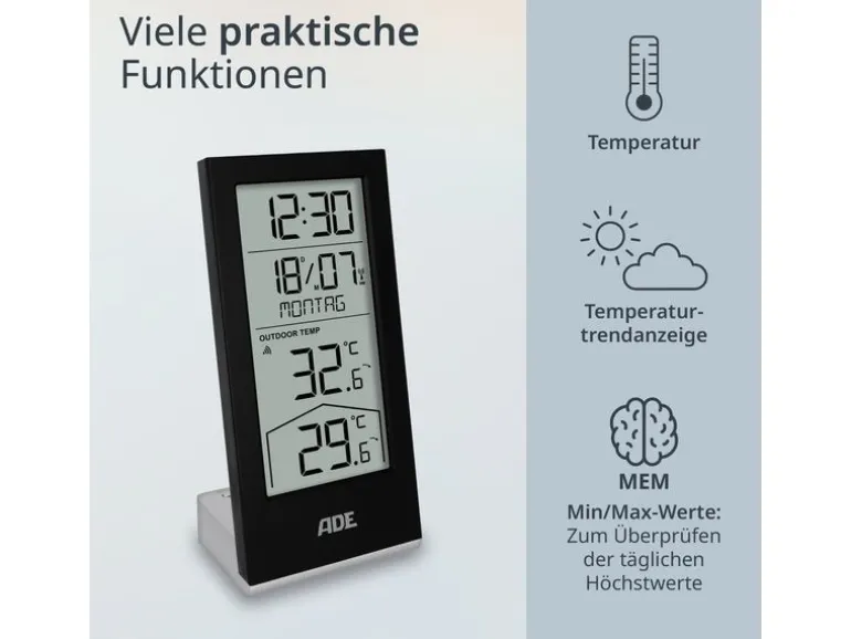 ADE Wetterstation mit Funk-Aussensensor Schwarz