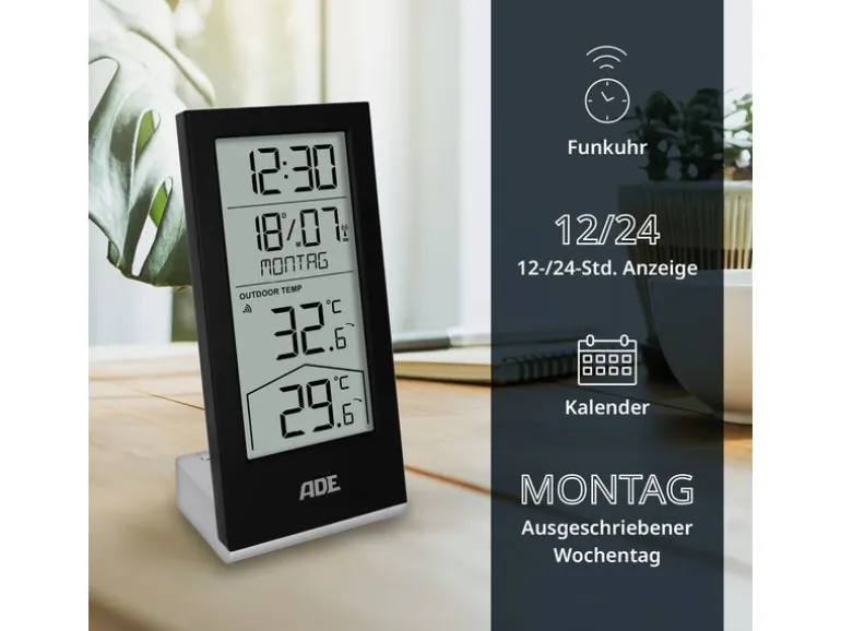 ADE Wetterstation mit Funk-Aussensensor Schwarz