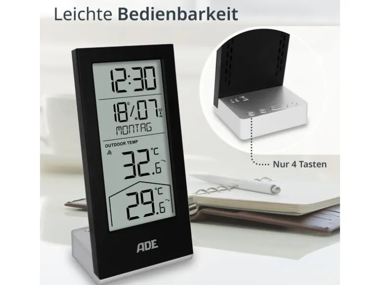ADE Wetterstation mit Funk-Aussensensor Schwarz