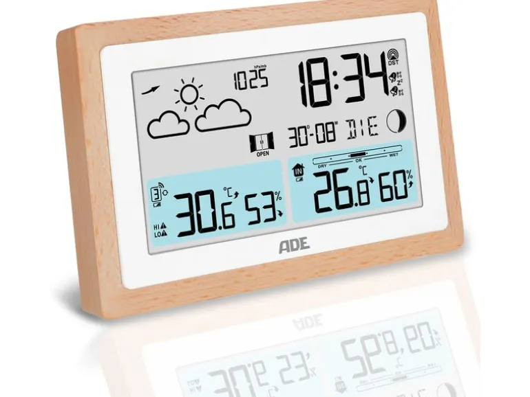 ADE Wetterstation mit Funk-Aussensensor Holz-Weiss
