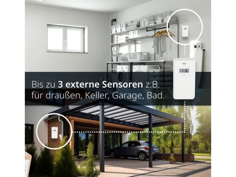 ADE Wetterstation mit Funk-Aussensensor Holz-Weiss
