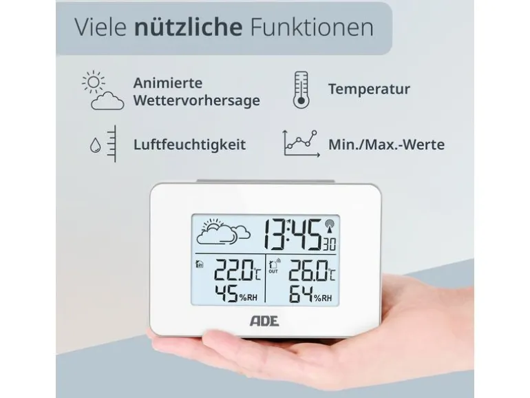 ADE Wetterstation mit Funk-Aussensensor Weiss