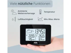ADE Wetterstation mit Funk-Aussensensor mit DCF-Funkuhr, Schwarz