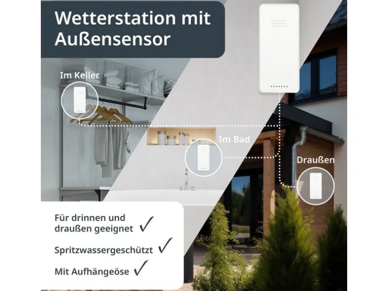 ADE Wetterstation mit Funk-Aussensensor mit DCF-Funkuhr, Schwarz