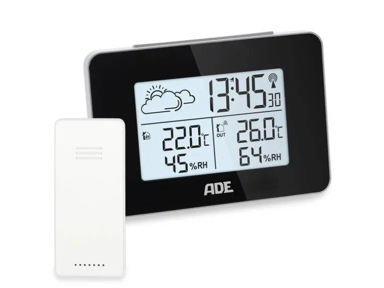 ADE Wetterstation mit Funk-Aussensensor mit DCF-Funkuhr, Schwarz