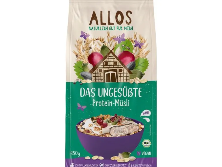 Allos Das ungesüsste Protein-Müsli Beutel 450 g