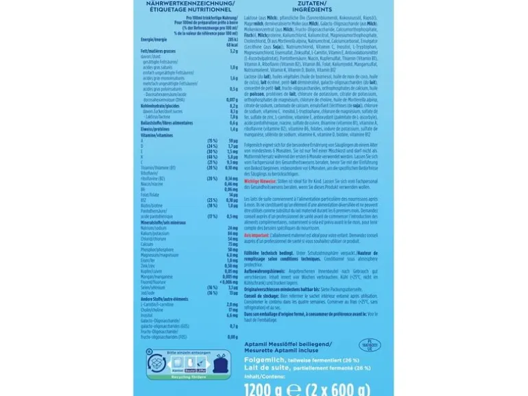 Aptamil Folgemilch Pronutra 2, 6x 600 g