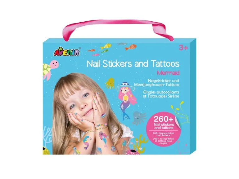 AVENIR Nagelset Sticker und Tattoos Meerjungfrau Motiv
