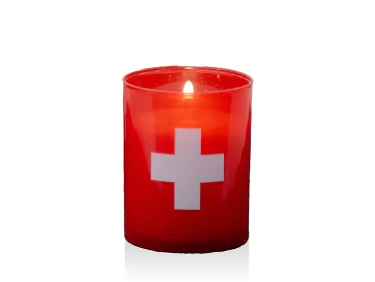 balthasar Kerze im Glas Schweizer Kreuz 4 Stück, Rot