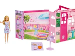 Barbie Barbie Wochenend-Haus mit Puppe, 30 cm, 4 Spielbereiche