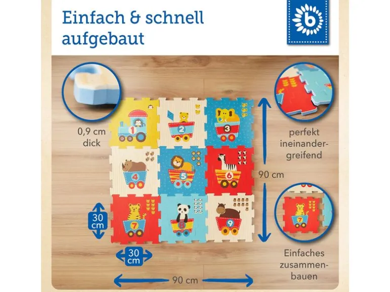 bieco Puzzlematte Tiermotiv, Zug Mehrfarbig, 18-teilig