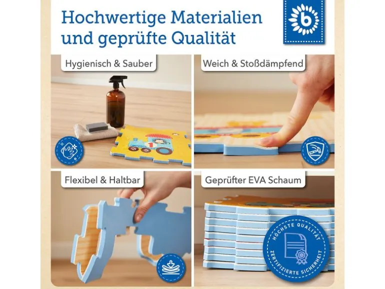 bieco Puzzlematte Tiermotiv, Zug Mehrfarbig, 18-teilig