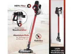CLEANmaxx Akku-Hand- und Stielsauger Rot/Schwarz