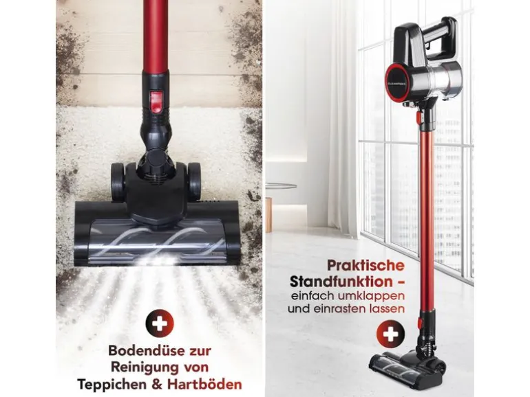 CLEANmaxx Akku-Hand- und Stielsauger Rot/Schwarz