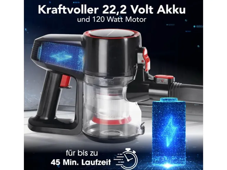 CLEANmaxx Akku-Hand- und Stielsauger Rot/Schwarz