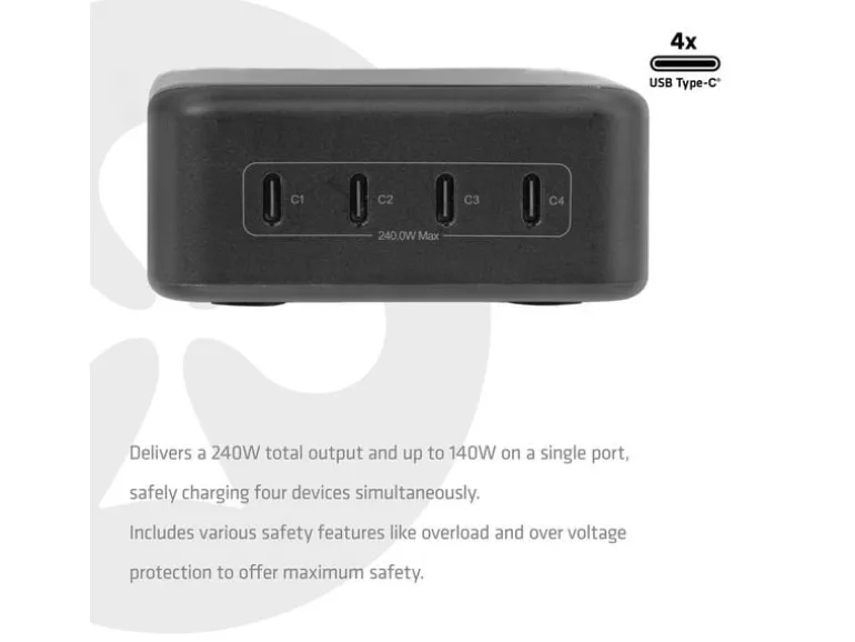 Club 3D CAC-1933 USB-C 240 W GaN 4-Port Universal Schwarz