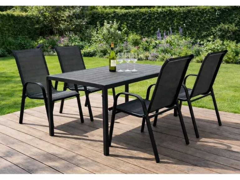 COCON Gartenmöbel‑Set Mila, 5‑teilig, Schwarz/Grau