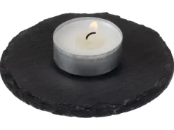 COCON Kerzenuntersetzer Ø 10 cm, Schiefer, Schwarz, 4 Stück