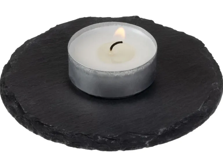 COCON Kerzenuntersetzer Ø 10 cm, Schiefer, Schwarz, 4 Stück