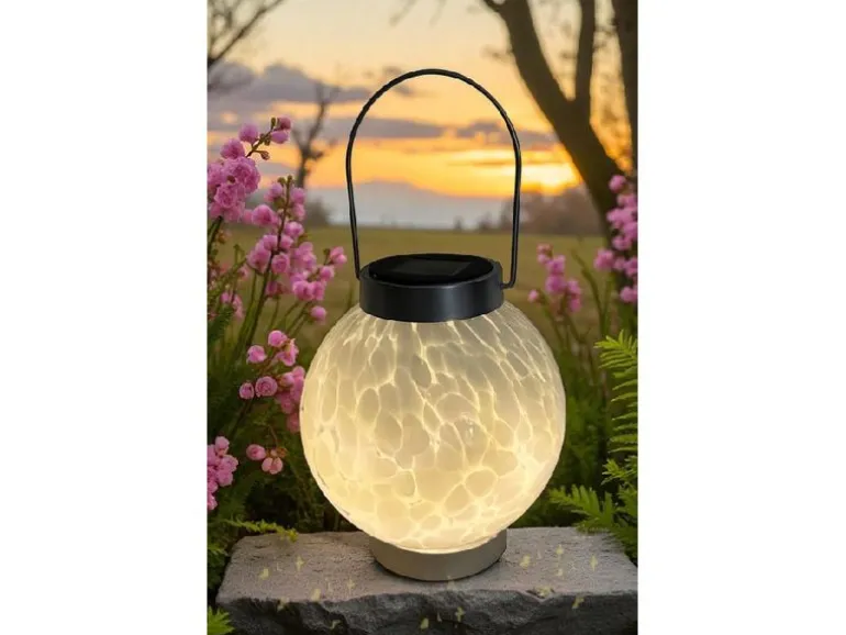 Dameco LED Solar Laterne aus Glas, Weiss