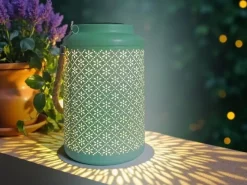 Dameco LED Solar Laterne in Grün aus Metall D15.5 cm H25.5 cm