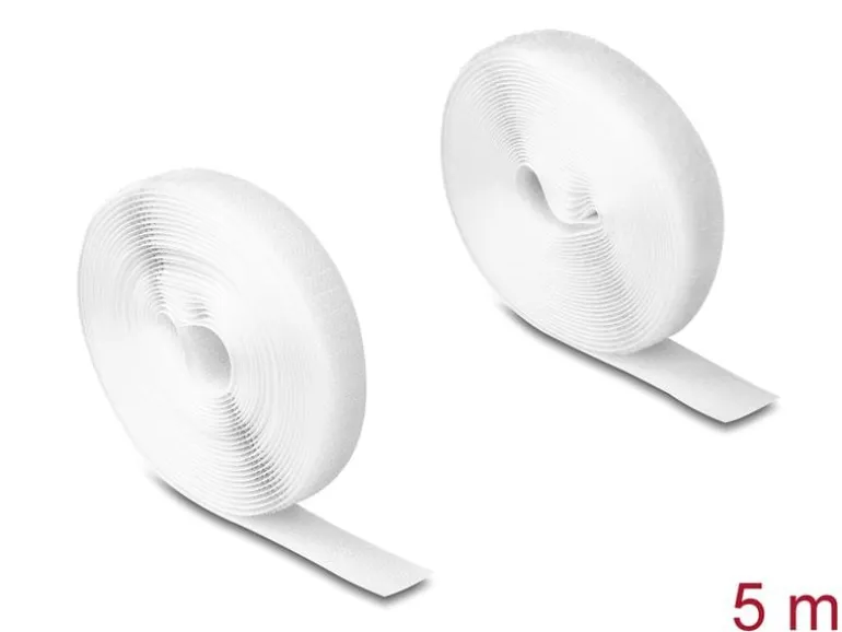 Delock Klettband 5 m x 20 mm mit Haft- und Flauschband Weiss