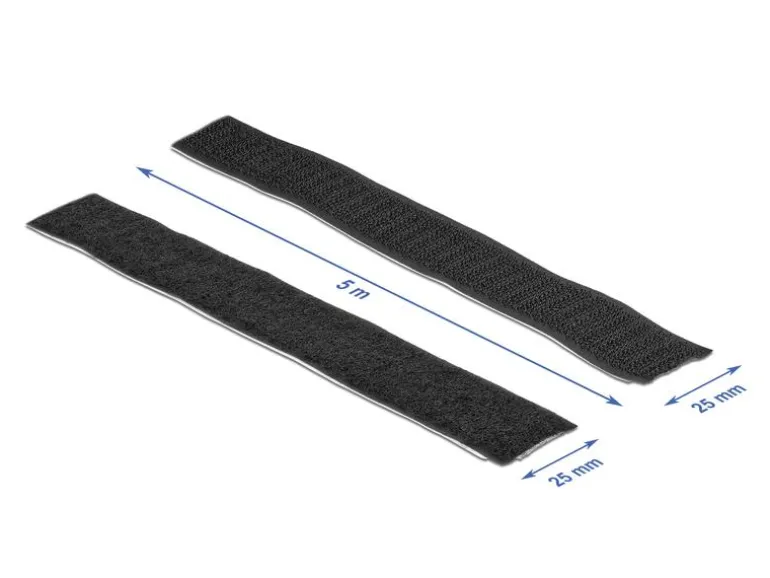 Delock Klettband-Rolle 5m x 25 mm Haft und Flauschband Schwarz