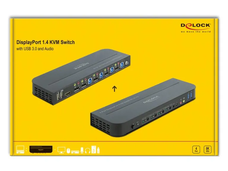 Delock KVM Switch 4 Port Displayport mit USB 3.0 und Audio 8k 30Hz