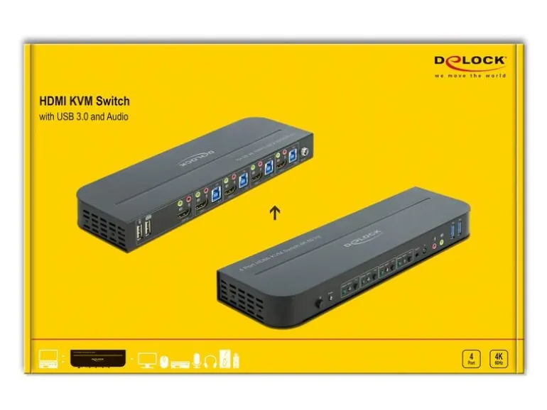 Delock KVM Switch 4 Port HDMI mit USB 3.0 und Audio 4k 60Hz