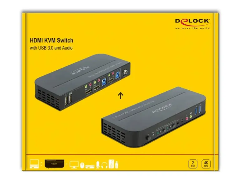 Delock KVM Switch 2 Port HDMI mit USB 3.0 und Audio 4k 60Hz