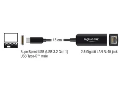 Delock Netzwerk-Adapter USB-C – RJ45 2.5Gbps schwarz, kompakt