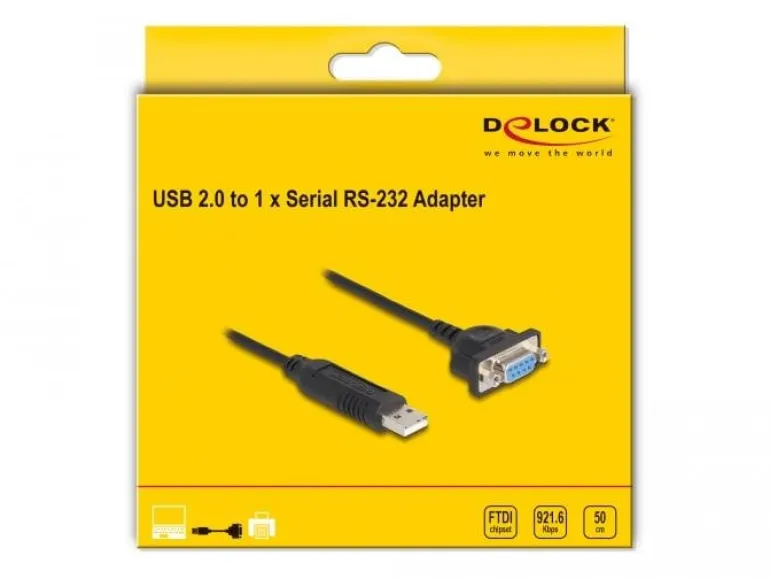 Delock Serial-Adapter USB-A – RS-232 D-Sub 9 Pin mit Muttern -