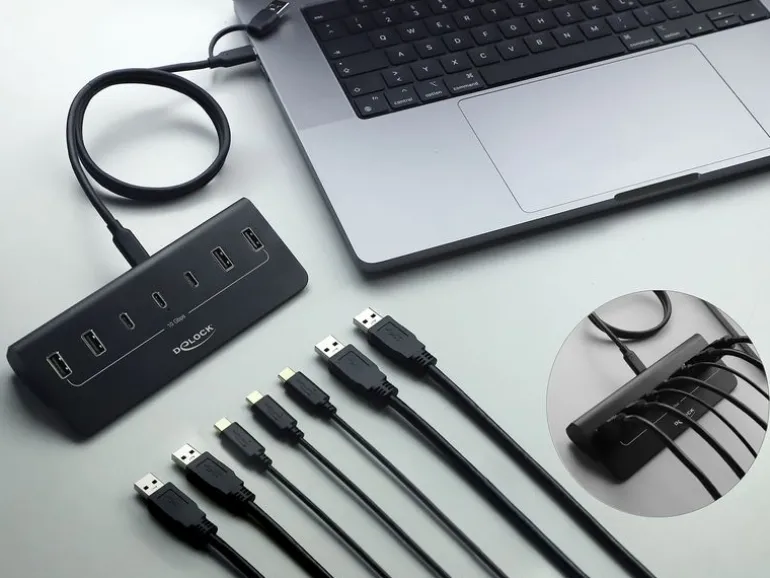 Delock USB Hub 10 Gbps, 3 USB Type-C, 4 USB Typ-A, Metall