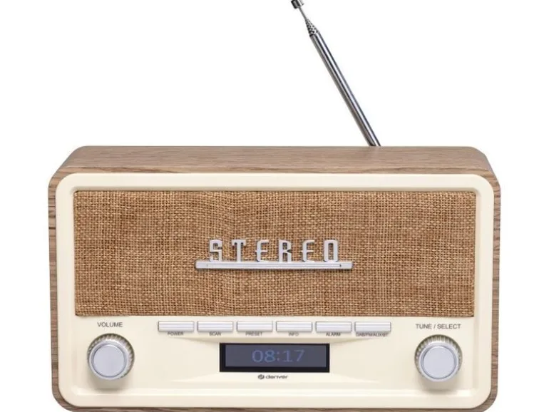 Denver DAB-18 lW DAB+ FM Retro Echtholzgehäuse Bluetooth AUX LCD