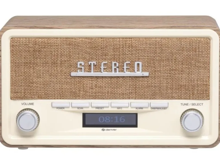 Denver DAB-18 lW DAB+ FM Retro Echtholzgehäuse Bluetooth AUX LCD