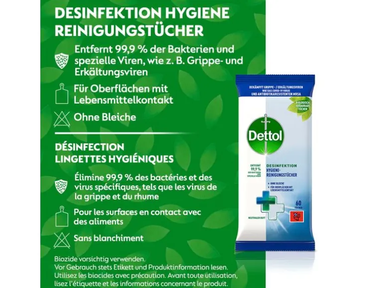 Dettol Desinfektion Hygiene-Reinigungstücher 60 Stück