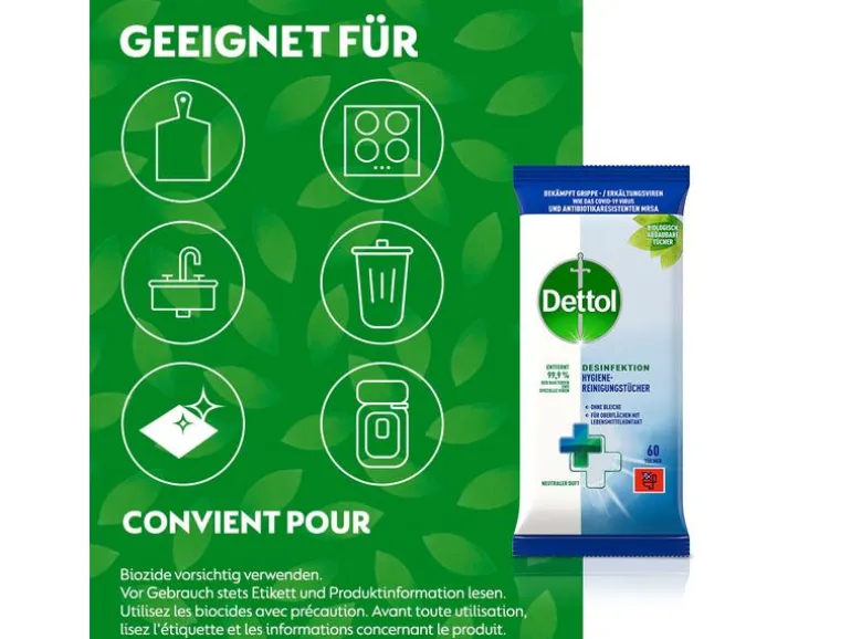Dettol Desinfektion Hygiene-Reinigungstücher 60 Stück