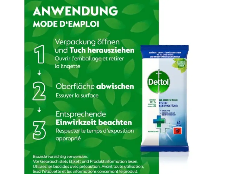 Dettol Desinfektion Hygiene-Reinigungstücher 60 Stück
