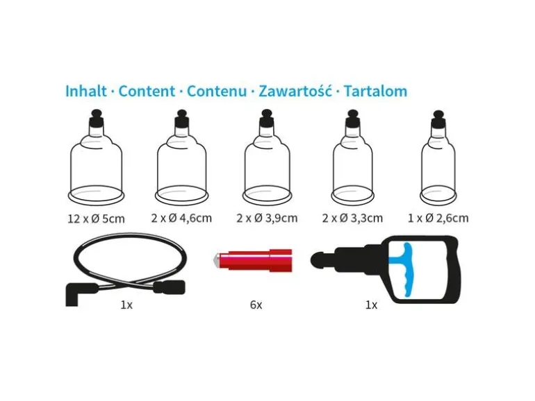 Diverse Schröpfglas Set 19-teilig mit Handpumpe und Alu Koffer