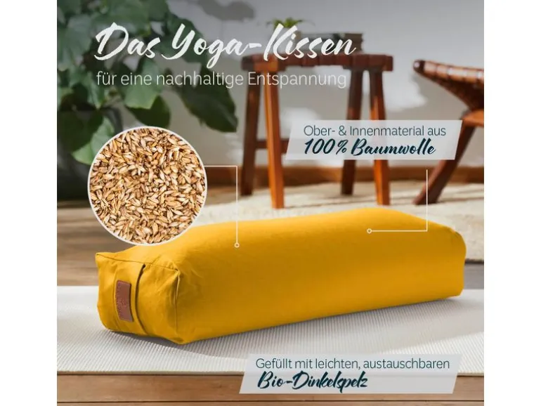 DoYourYoga Yoga-Bolster Paravati mit Bio-Dinkelspelz Gelb