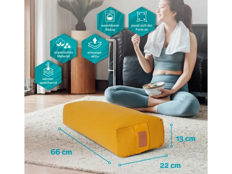 DoYourYoga Yoga-Bolster Paravati mit Bio-Dinkelspelz Gelb