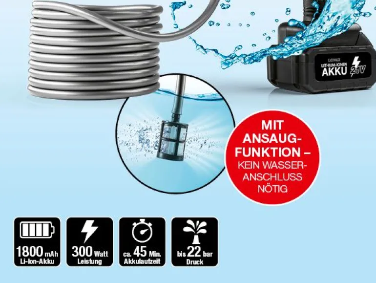 EASYmaxx Akku-Hochdruckreiniger 21 V, Schwarz