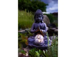 EGLO Leuchten Gartenlicht Solardekoration Buddha, 27 cm, Grau