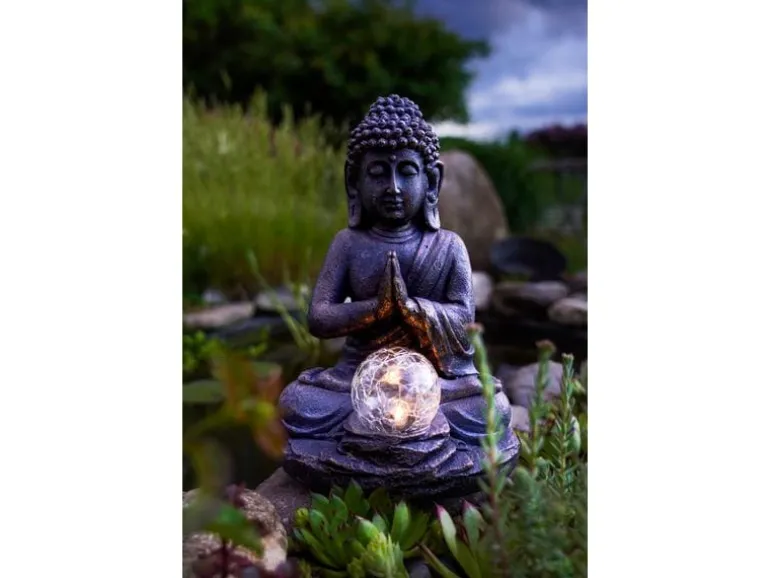 EGLO Leuchten Gartenlicht Solardekoration Buddha, 27 cm, Grau