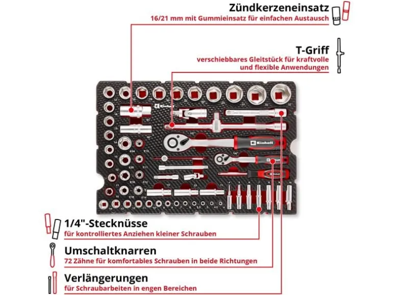 Einhell Einleger E-Case Stecknüsse und Ratschen, 60-tlg.